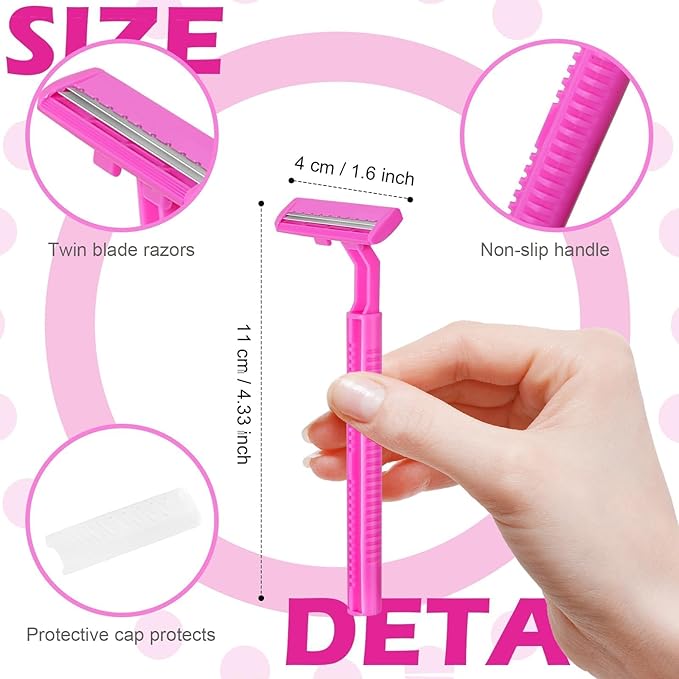 240 Pack Disposable Twin Blade Razors Individually Wrapped, Clear Safety Cap， Multipurpose Portable Shave Razor for Man Woman Bathing Hotel Travel （Pink)