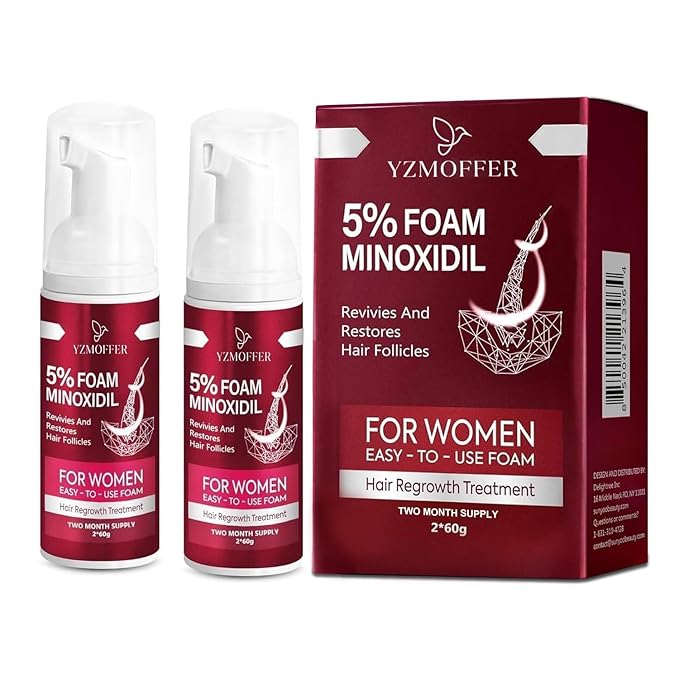 5% Minoxidil Foam for Women: Hair Regrowth Treatment for Thinning Hair and Hair Loss, Lightweight Non-Greasy Formula, Dermatologist Recommended, 2 × 60g (2-Month Supply)