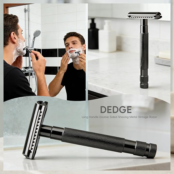 DEDGE Classic Double Edge Safety Razor Single Blade Razor For Men, Reusable Razor, with 5 Premium Razor Blades(Black)
