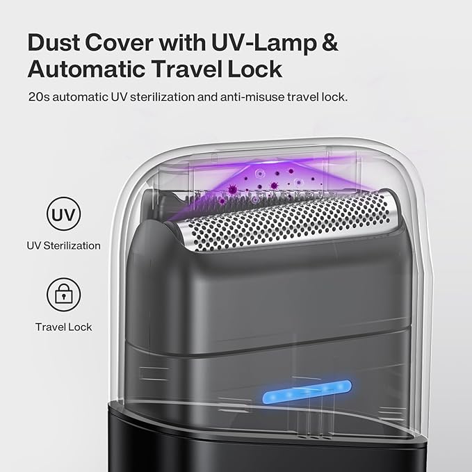 Electric Razor for Men, Protable Foil Shaver with Double Floating Blade & UV Lamp, IPX7 Electric Shavers for Men, Cordless Razor with Auto Travel Lock, USB-C Rechargeable Trimmer with Wet & Dry