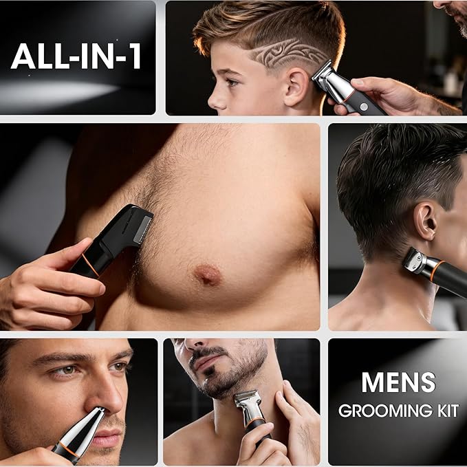 Suttik Manscape Body & Pubic Hair Trimmer for Men, 5 in 1 Mens Grooming Kits, Groin & Ball Shaver, Body Groomer with LED Display, Waterproof, No-Nick