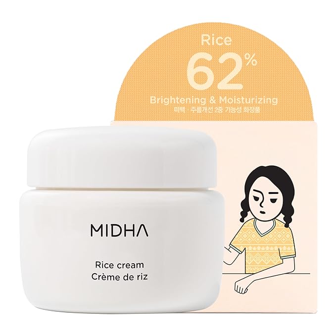 MIDHA Rice Cream 1.69fl.oz/50ml, Deep Hydration, Glow-Enhancing, Skin Barrier Support – Moisturising, Lightweight Daily Cream with Dewy, Radiant Finish, for Rice Face Spots