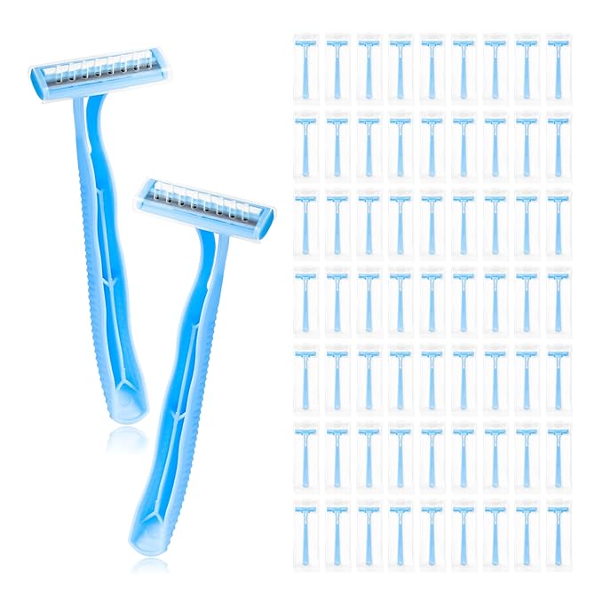 Disposable Razors, Light Blue Bulk Razors With Knife Caps, Double-edged, Individually Packaged, Suitable For Hotels, Home, Homeless People, Charities (100-PACK)