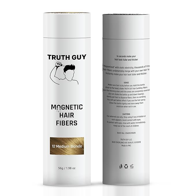 Truth Guy Magnetic Hair Building Fibers for Thinning Hair - Adds Volume & Thickness with Static Electricity Technology - Easy Application for Men & Women, Quick Results, Mess-Free. 2 oz. Medium Brown