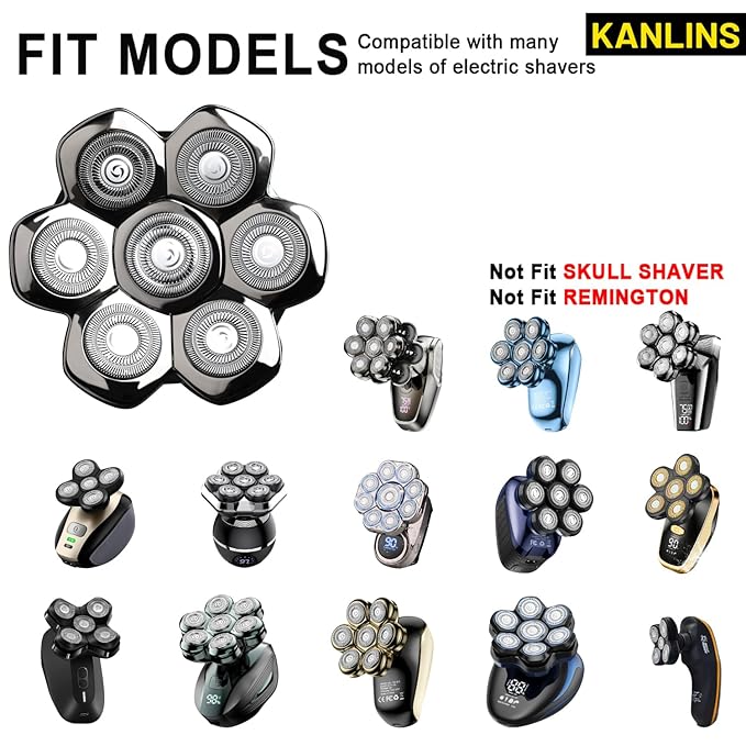 7 Blade Replacement Shavers Head, Magnetic Washable Shaver Blade Floating Heads Replacement for Head Shaver, Wet & Dry Compatible for Rotary Shavers