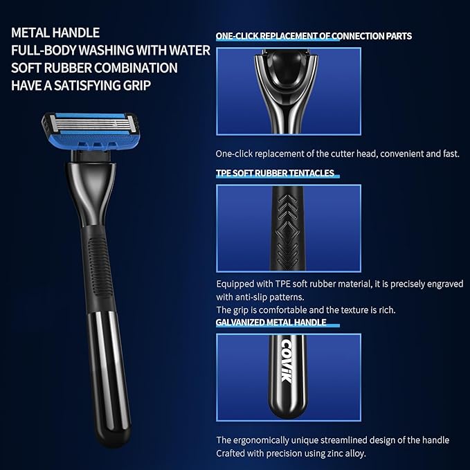 5 Blade Razor for Men with Dual Lubrication, Handle & Cartridges, Comfortable and Smooth Shaving