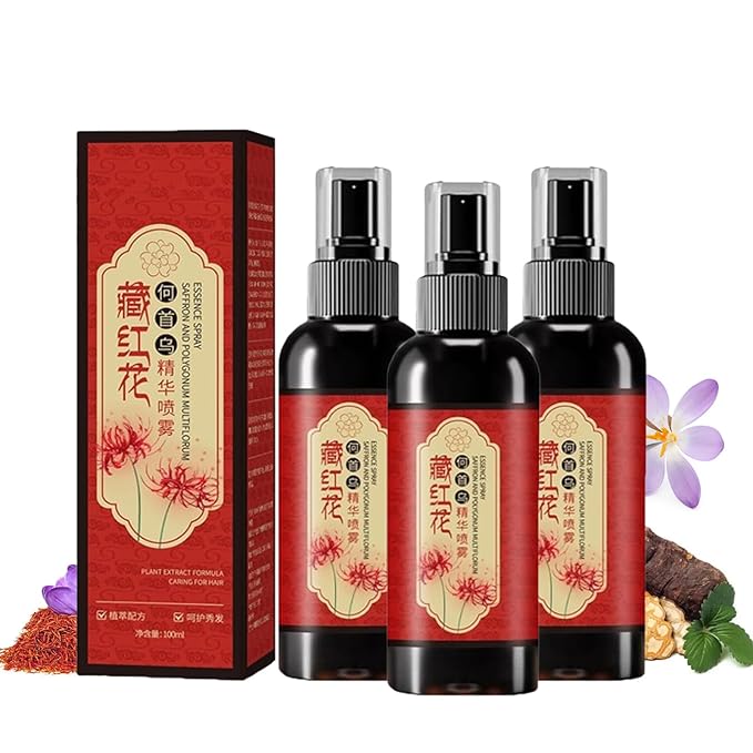 Saffron Hair Blackening Spray, Saffron Hair Spray, 𝐒affron 𝐇air Growth 𝐒𝐩𝐫𝐚𝐲, 𝐒affron Herbal Essence 𝐒𝐩𝐫𝐚𝐲 100ml, Volumizing Thickness Anti-𝐇air Loss (3 Pcs)