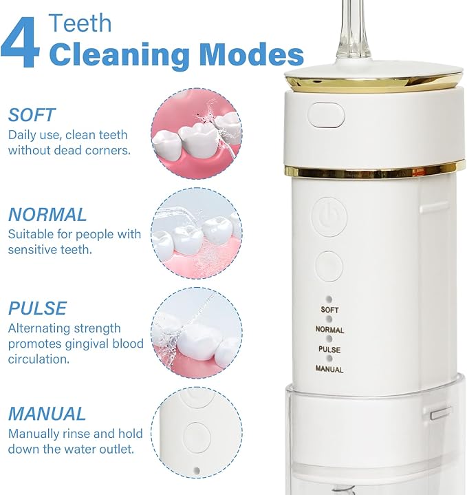 Water Flosser Mini Cordless Portable Rechargeable Oral Irrigator, Telescopic Water Tank with IPX7 Waterproof 3 Models, Suitable for Family Use and Travel