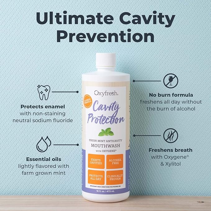 Oxyfresh Cavity Protection Fluoride Mouthwash – Anticavity Mouthwash for Sensitive Teeth, Non - Staining, Alcohol Free, Lasting Fresh Breath - 16 fl Oz