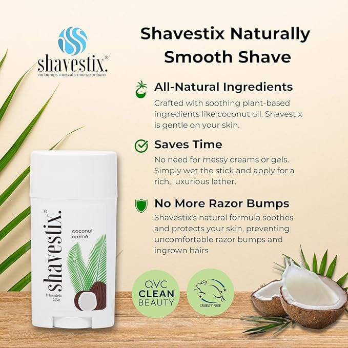 Shavestix Shaving Cream Stick 2.75 Oz [2 Packs]- Travel Size Toiletries for Women | Coconut Milk Based Razors, Shavers Friendly Hair Removal Cream Shave Bar | Sub Shaving Gel, Soap, Foam