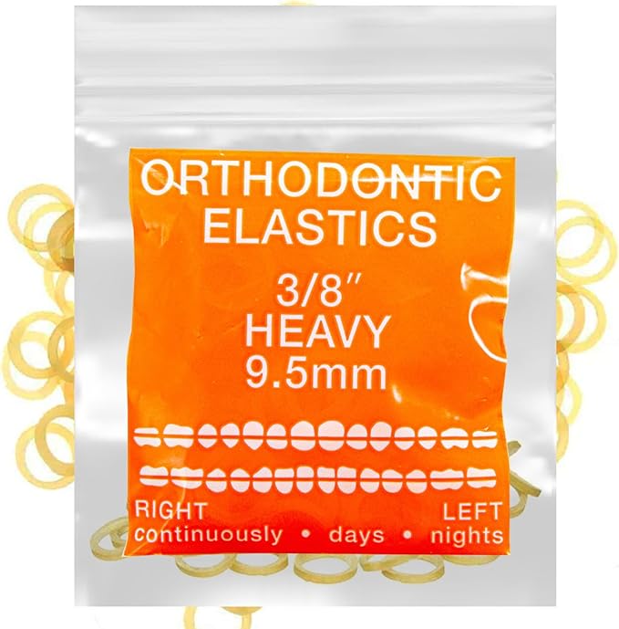 Amber Latex 100 counts, Intraoral Elastic Bands Orthodontic Elastics Dental Rubber Bands Made in US Heavy 3/8'', Amber Latex