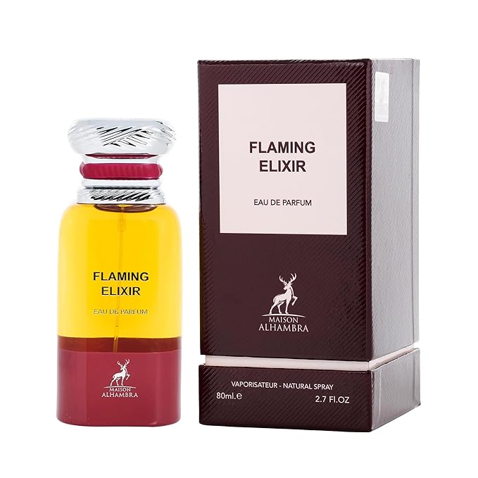 Maison Alhambra Flaming Elixir – Fruity, Smoky, Leathery, Woody – Eau de Parfum Spray Long-Lasting Fragrance for Unisex, 2.7 Ounce / 80 ml