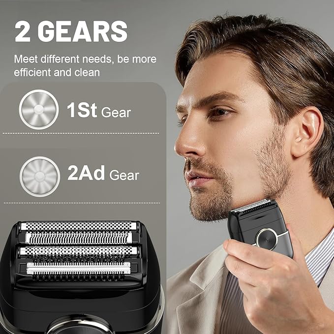 Electric Foil Shavers for Men: Mini Electric Razor with 4 Floating Blades & Big LED Display - Foil Shaver for Men with 2 Gears Adjustable - Face Shaver with IPX7 Waterproof,USB Type C