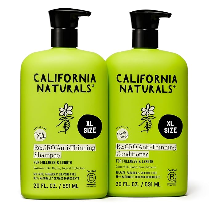 California Naturals Re:GRO Shampoo and Conditioner Set, Anti-Thinning & Hair Growth Support, All Hair Types, Vegan, Natural, Cruelty Free, Silicone, Paraben & Sulfate Free for Women & Men, 20 oz