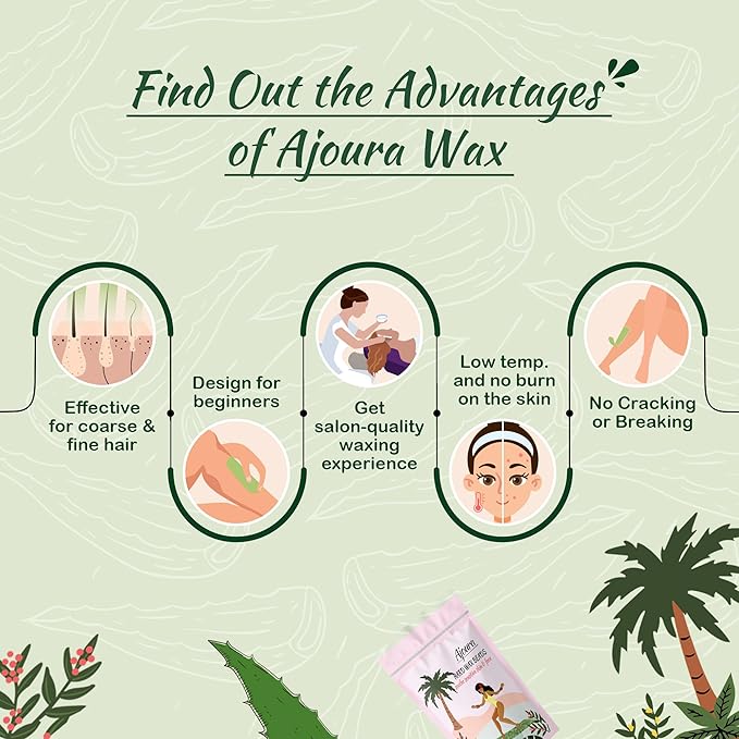Wax Beads, Ajoura 1lb Hard Wax Beans for Sensitive Skin Hair Removal for Full Body, Bikini, Face, Eyebrow, Back, Chest, Legs, Armpit, Upper Lip, Home Refill for Wax Warmer Kit (Green)