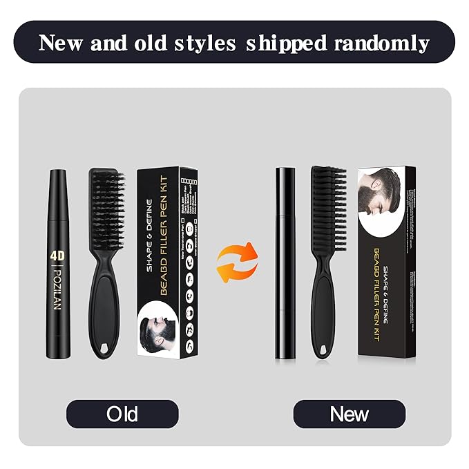 Long-Lasting Water-Resistant Black Men's Beard Grooming Kit - Micro-Fork Tip Pen, Bristle Brush for Natural Looking Mustache, Eyebrows, and Facial Hair Styling