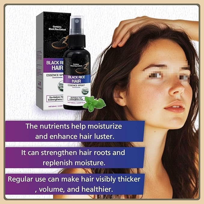 Black Rice Water Hair Growth Spray, Hair Growth Serum for Hair Loss Dry Damaged Hair, Deep Moisturizing Strengthening Thickening Smooths Shine Hair Frizz Control For Women Men (1pcs)