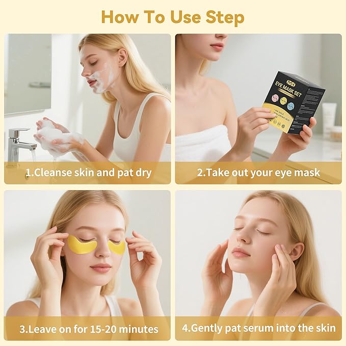 Under Eye Patches(30 Pairs), Eye Mask Patches with 24K Gold, Hyaluronic Acid & Rose, Under Eye Mask for Dark Circles, Puffy Eyes, Under Eye Bags, Wrinkles, Eye Treatment Skin Care for Men & Women Gift