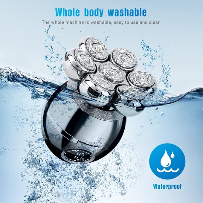 Head Shavers for Bald Men, Wjiang 6 in 1 Electric Razor Mens Shaver Wet Dry Cordless Electric Skull Shavers 7D Floating Rechargeable Bald Head Shaver Back for Men Father's Day Gifts