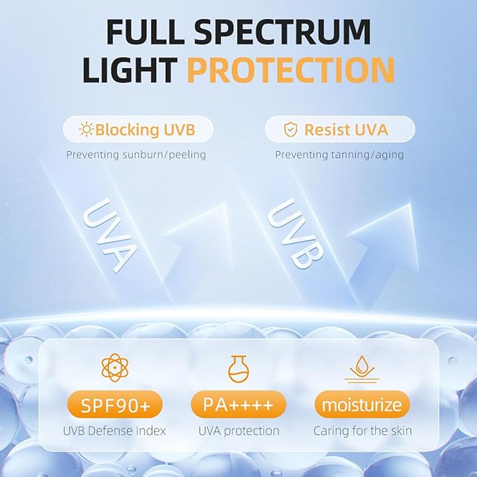 Sunscreen High SPF 90, Moisturizing Sun screen Lightweight Non Rapid Film Formation, All Day Waterproof Long Lasting Broad Spectrum Sunscreen for Face and Body Against UVA UVB