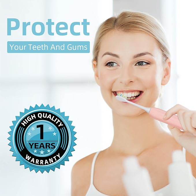 7AM2M Sonic Electric Toothbrush for Adults and Kids, 40000 VPM High-Powered with 4 Brush Heads & 5 Modes, One Charge for 90 Days, 2 Minutes Built-in Smart Timer, Rechargeable Toothbrushes, Pink