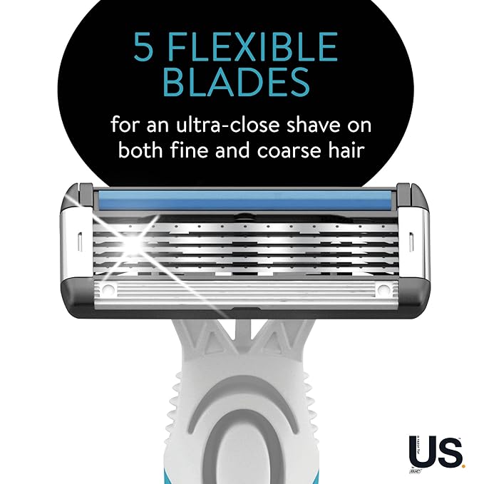 BIC Us. 5-Blade Unisex Disposable Razors For Men and Women, Lubrication Strip For a Smooth, Close Shave, 12-Count