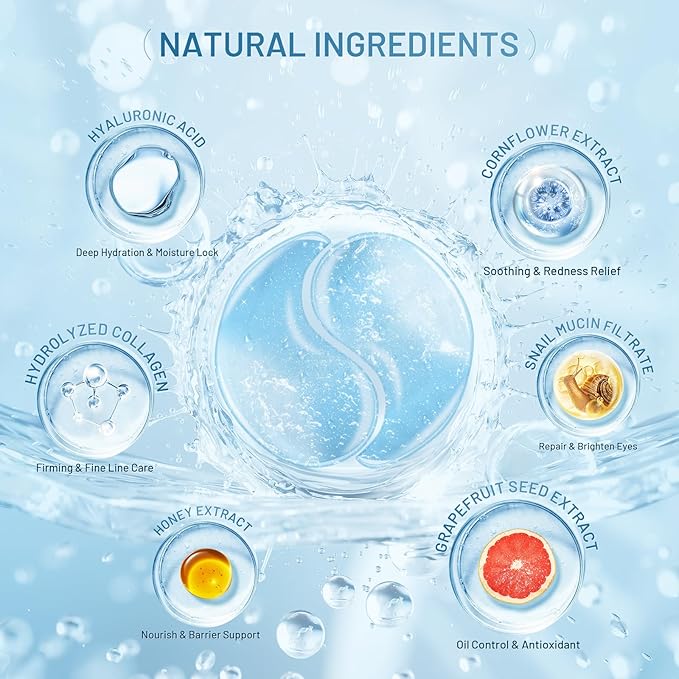Under Eye Patches Masks - for Puffy Eyes, Fine Lines, Dark Circles,Wrinkles, Eye Bags Treatment with Collagen and Hyaluronic Acid,Firming & Cooling, Moisturizing and Hydrating Blue (60 Pcs)