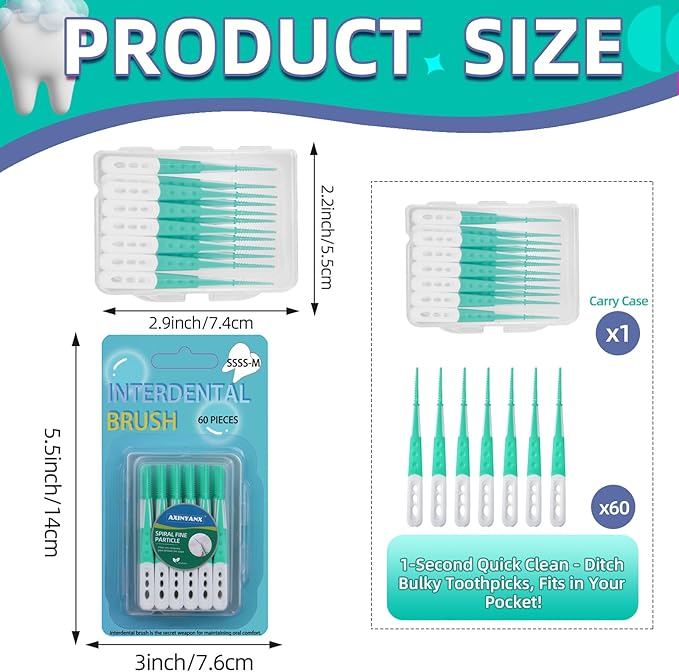 Dental Floss Picks Comfort Soft,Disposable Interdental Brushes for Teeth Cleaning Tools,Easy to Use Dental Picks with Convenient Carry Case (60PCS-Park of 1)