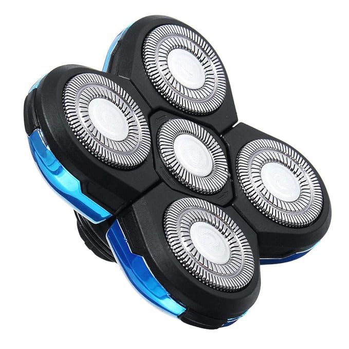 Shaver Blade Heads for 5 Heads Razor Blade Heads, Electric Razor Head Replacement Blades Beard Cutter Easy Install for Head and Face (Blue)