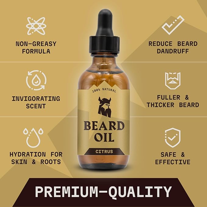 Striking Viking Citrus Beard Oil for Men - 2 Fl Oz - Moisturizing & Softening Formula - Supports Fuller Beard Growth - Soothing Tea Tree & Jojoba Oil Infusion