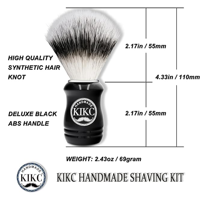 Hand Crafted Shaving Brush for Vegans, Synthetic Hair Bristle for Wet Shave, Comfortable ABS Handle Black Color, Best Gift for Bearded Man