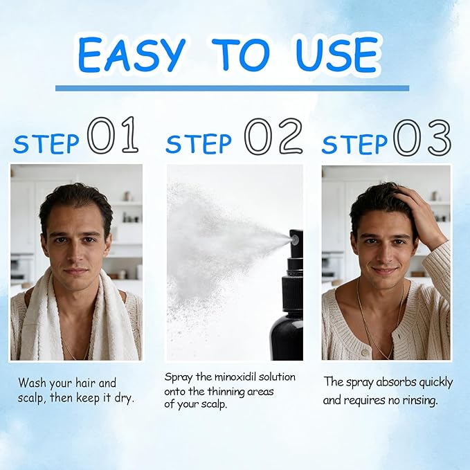 5% Minoxidil for Men, Minoxidil for Women Hair Growth, 2 Fl Oz (60ml) Minoxidil 5% Hair Regrowth Treatments, Minoxidil Spray for Thinning and Loss, Yellow and Blue