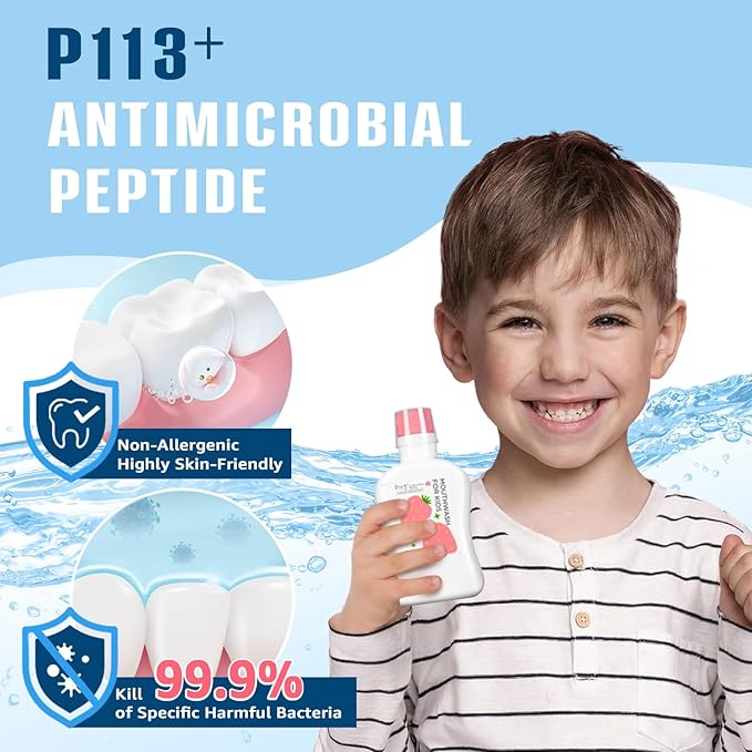 Mouthwash for Kids, New Generation P113+ Peptide Anti Cavity Mouth Rinse, 11.08 fl oz (Strawberry), 0