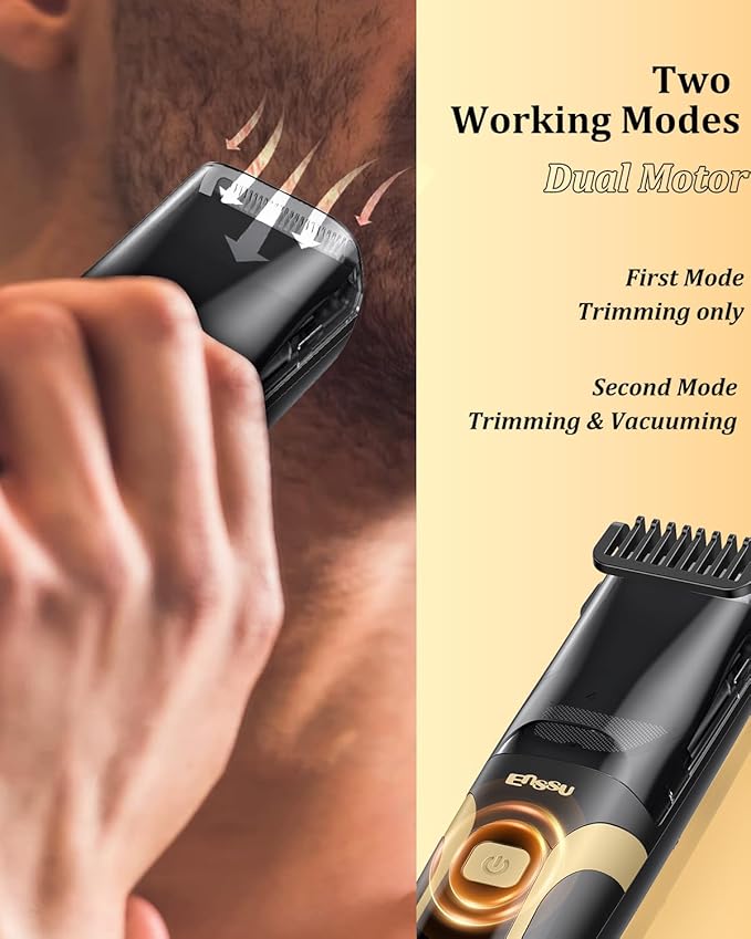 Beard Trimmer for Men Auto-Vaccum, Rechargeable Electric Men Beard Trimmers with 2 Combs, 1-20mm Adjustable Length Dial, Waterproof Cordless Mustache Trimmer for Face, Stubble