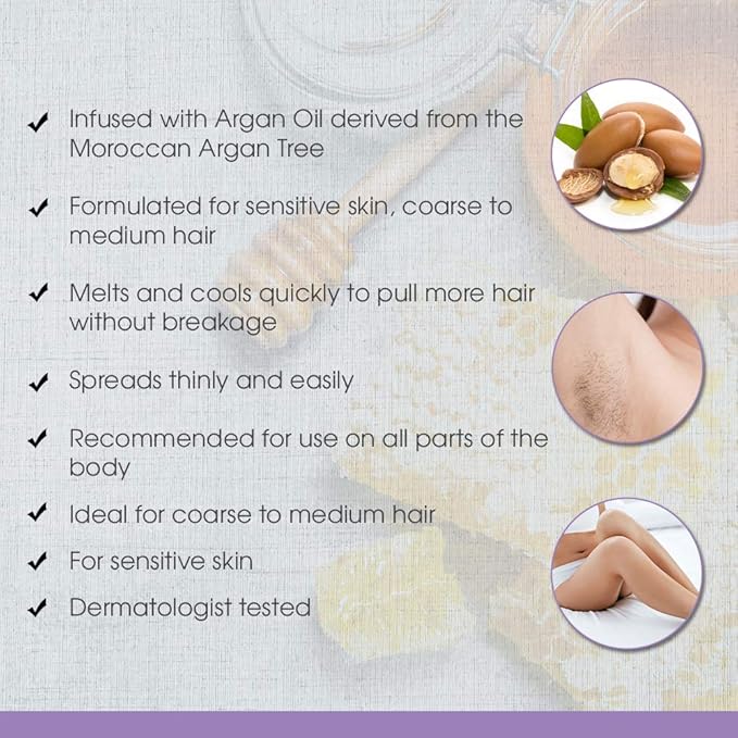Satin Smooth Honey Hair Removal Wax with Argan Oil, for Medium to Coarse Hair, Full Body Waxing, Ideal for Sensitive Skin, 14oz