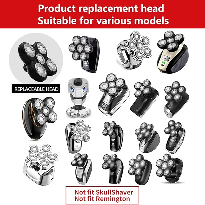 Men's Electric Head Shaver Replacement Heads 5 Blades Head Shavers for Bald Men Replacement Heads,Men's head Shaver Blade,Wet & Dry Compatible Waterproof Multi Functional