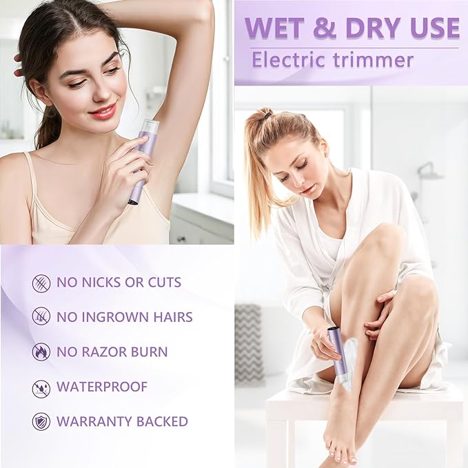 Electric Razors for Women 2 in 1 Women's Bikini Trimmer Body Hair Remover, Dual Head Rechargeable Women Shaver for Face Legs Underarms Pubic Hair, Waterproof Painless, Travel Gifts for Her