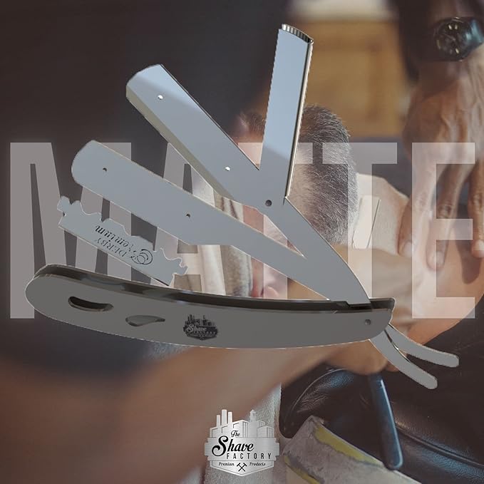 The Shave Factory Straight Edge Razor Kit - with Single Stainless Steel razors for men from (Matte, Derby Professional Single Edge)