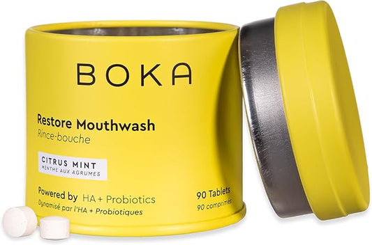 Boka Mouthwash Tablets with Hydroxyapatite - Refreshes Breath - Fluoride Free & Alcohol Free - Travel Size Mouthwash Chewable Tablets - (90 Pcs, Citrus Mint)