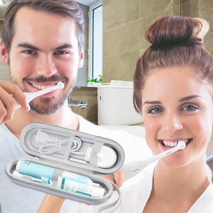 Toothbrush Travel Case for Oral B/Oral-B Pro 1000 1500 5000 7000 & Philips Sonicare 4100 1100 5300 5100 6100/iO Electric Toothbrush, Hard Protective Storage Bag (Silver case&toothbrush cap)
