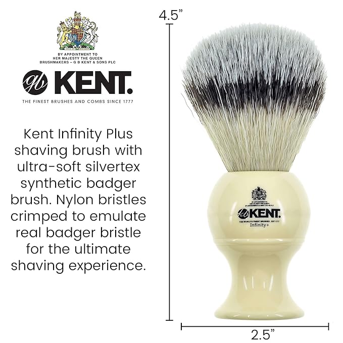 Kent Infinity Plus Shaving Brush with Ultra-Soft Silvertext Synthetic Badger Brush - Perfect Lather and Shaving Brush made for Shave Cream and Shaving Soap - Kent Luxury Shaving Since 1777