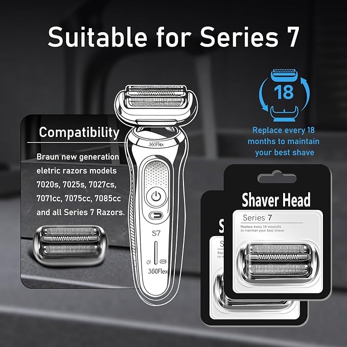 S7 73S 360 Replacement Head for Braun New Generation Series 7 Eletric Shavers, Compatible with Braun S7 7020s, 7025s, 7027cs, 7071cc, 7075cc, 7085cc Shavers, etc（2 Pack）