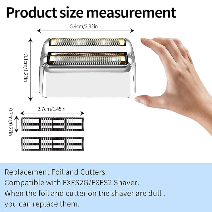 1 pack Professional Replacement Foil and Cutters for BaBylissPRO Barberology Double Foil Shaver, Compatible with BaBylissPRO Barberology FXFS2 Shaver，Silver