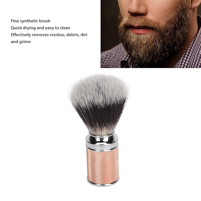 Shaving Brush Set for Men, Nylon Hair Salon Shave Brush, Shaving Brush for Safety Double Straight or Shaving (Rose Gold)