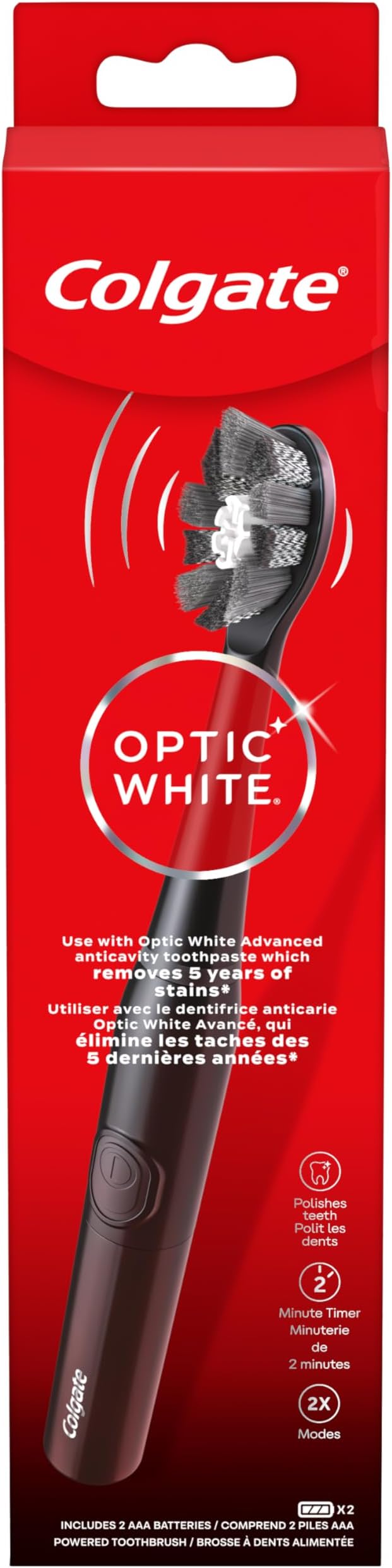 Colgate Optic White Pro-Series Whitening Battery Operated Electric Toothbrush with Timer, Soft, Black