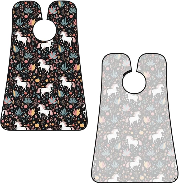 Professional Beard Bib, Non-Stick Hair Catcher Apron Waterproof, Shaving Grooming Essential for Men Dad, Halloween Unicorns Horse Flowers Black Shave Bib