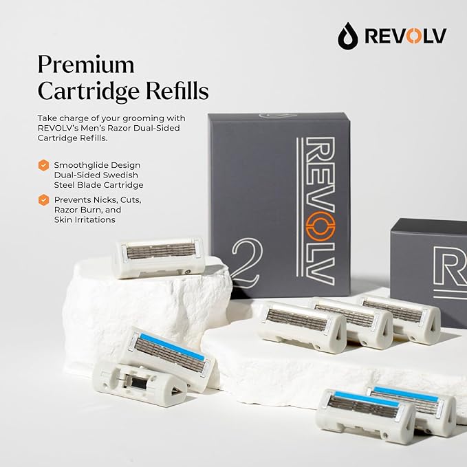Revolv Dual Sided Razor Cartridge Refill, 2-Pack Premium Razor Blades for Men with Swedish Steel - Long Lasting Shave for Sensitive Skin - Perfect for Men's Shaving Kits and Men's Shaver