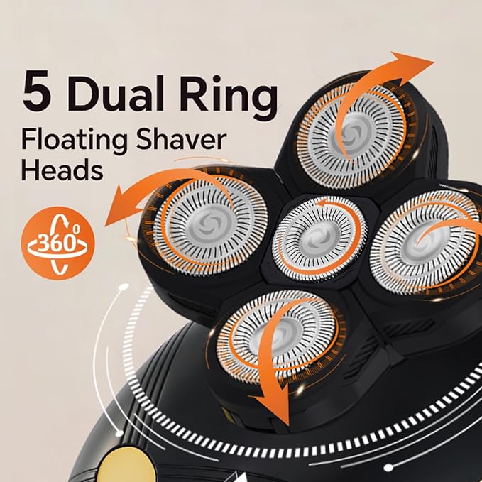 Head Shaver for Bald Men - Electric Rotary Razor Rechargeable - Waterproof 5D Bald Head Shavers 9500 RPM High Speed Fast Shaving Beard Trimmer Type-C Charge for Scalp Face Beard Close Shave