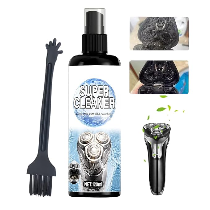 Electric Shaver Cleaner - 120ml Washing Care Spray with Brush | Professional Trimmer Lubricant for Home Barbers, Bathroom Hygiene, Shower, Apartment, Daily Grooming Blade Maintenance