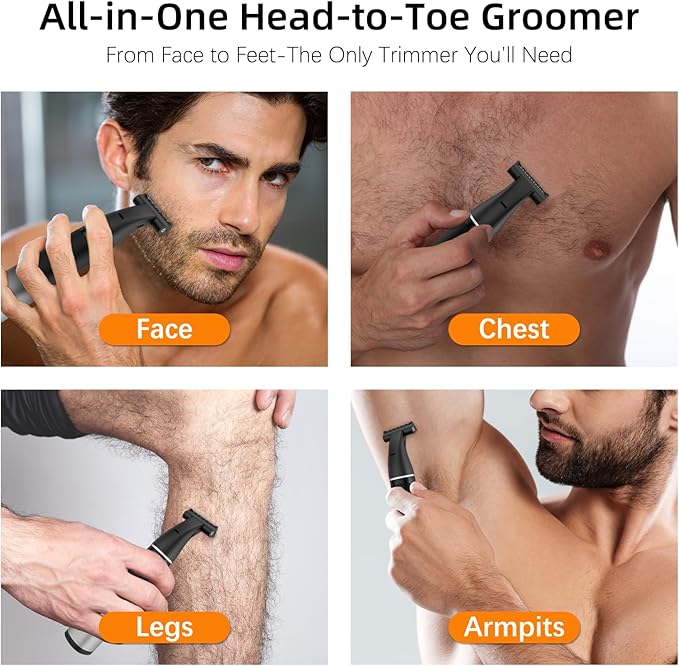 RUIM 3-in-1 Men's Body Groomer - Waterproof Electric Shaver for Groin, Chest, Back & Body Hair, with Nose & Eyebrow Trimmer Attachments for Painless Wet/Dry Use